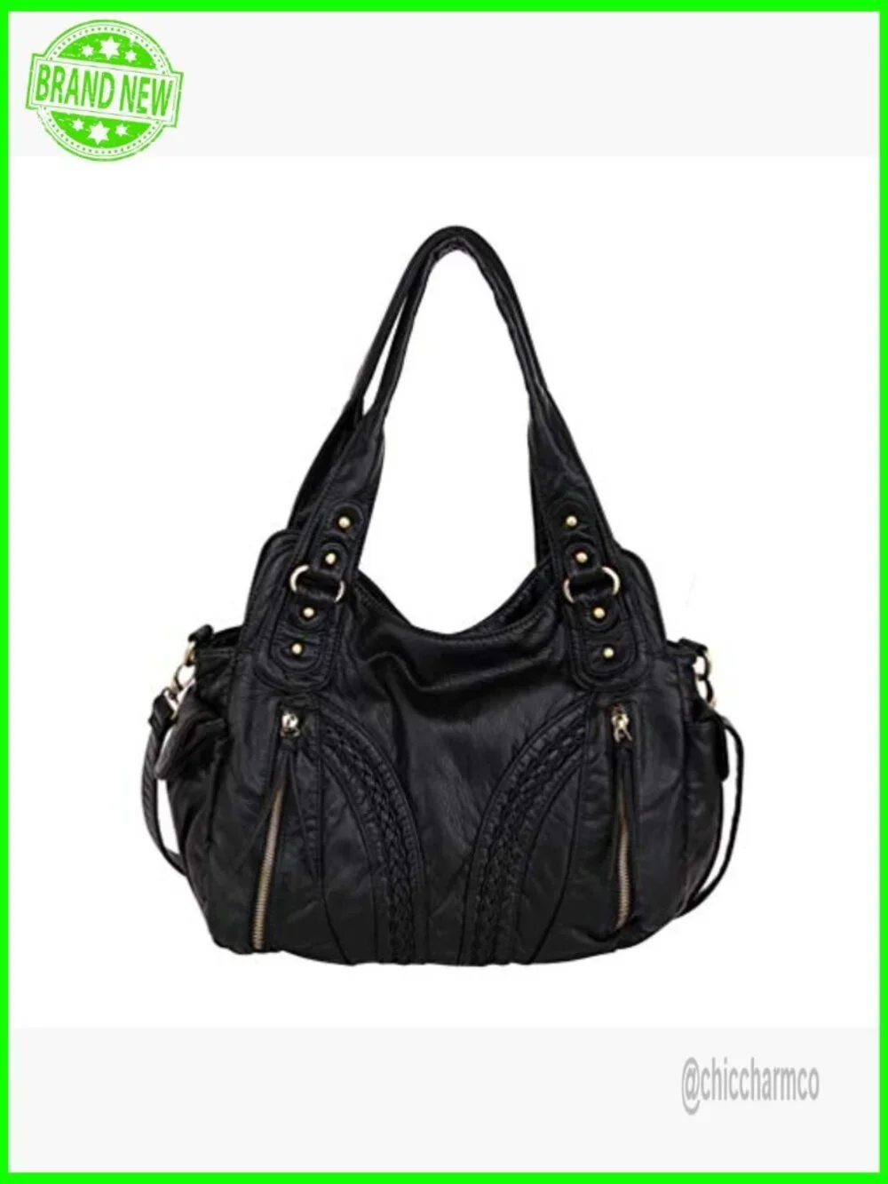 Large Soft Leather Hobo Bag with Crossbody Strap, 6 Pockets, Roomy